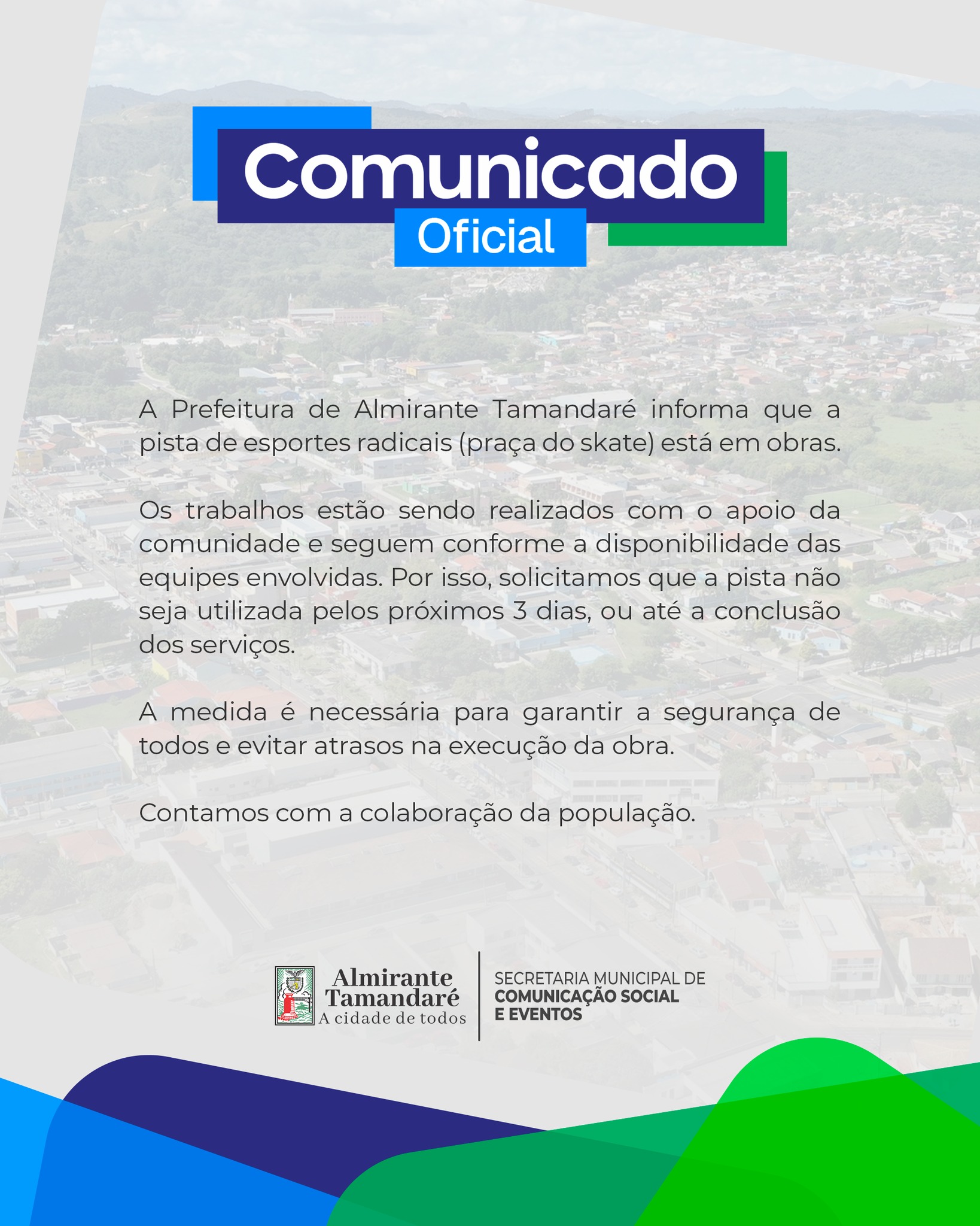Post no instagram da Prefeitura de Almirante Tamandaré