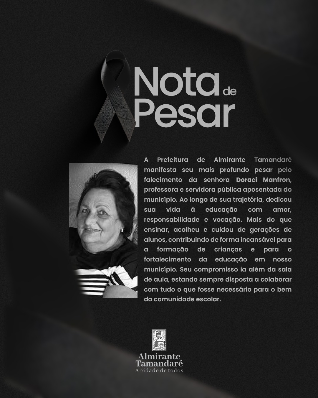 Post no instagram da Prefeitura de Almirante Tamandaré